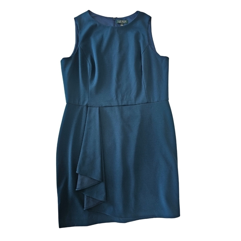 Lauren Ralph Lauren Sheath Ruched Dress Dark Teal Size 16